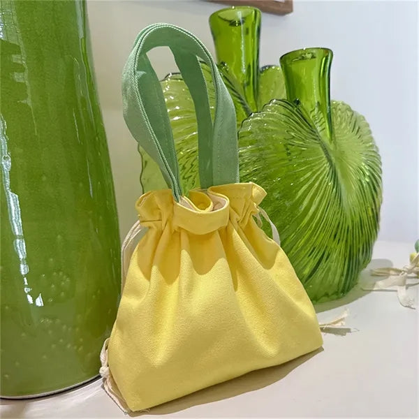 Cute Canvas Drawstring Bag Soft Color Lightweight Daily Use