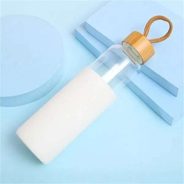 17oz Glass Water Bottle with Silicone Sleeve Bamboo Lid