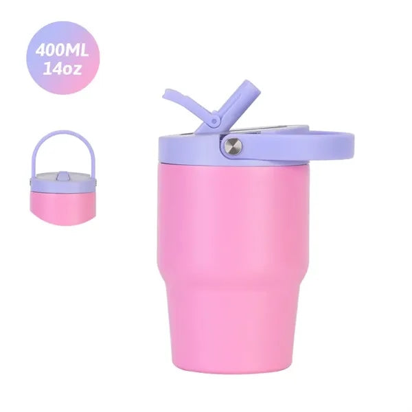 14oz Stainless Steel Tumbler with Handle Straw Lid for Trave
