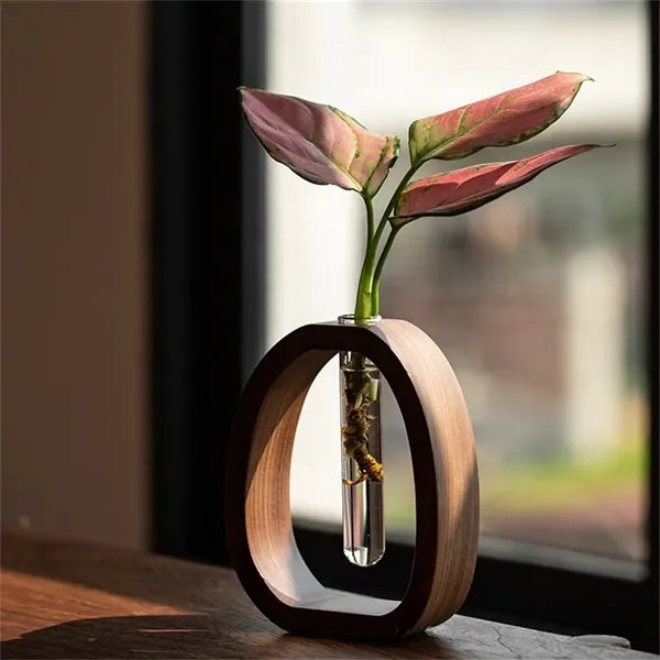 Wooden Propagation Station with Glass Test Tube for Plants