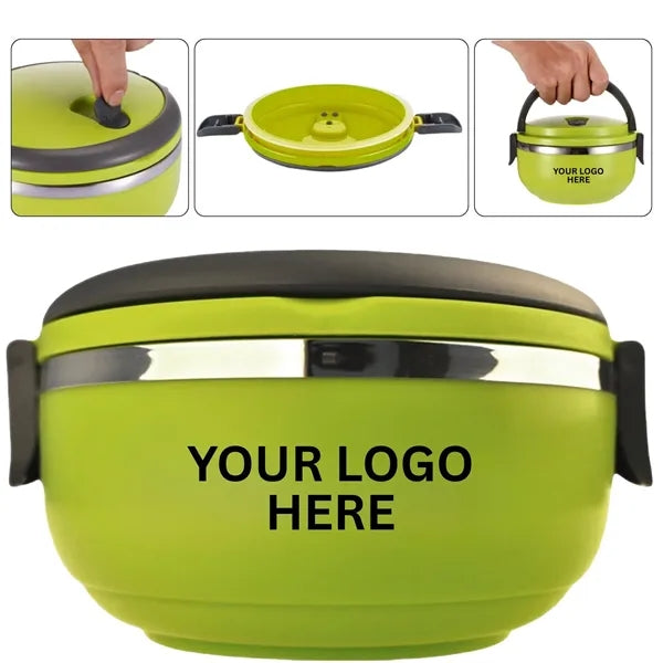 5.91" Round Stainless Steel Thermal Lunch Box, Dual Handle