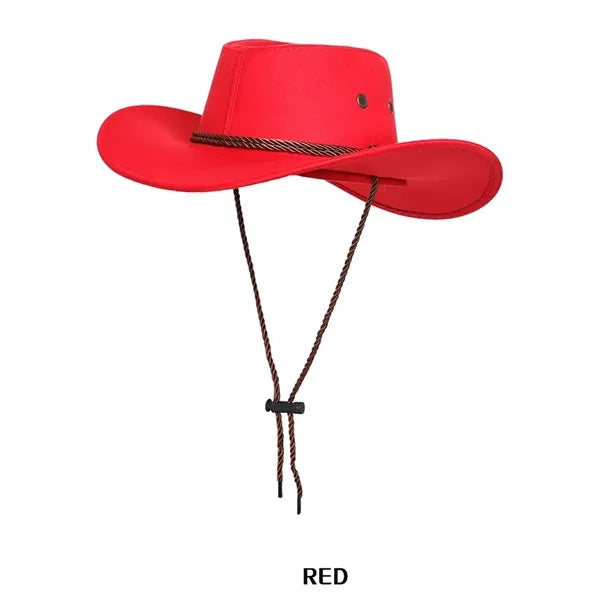 Suede Cowboy Hat Western Style with Chin Strap for Outdoor
