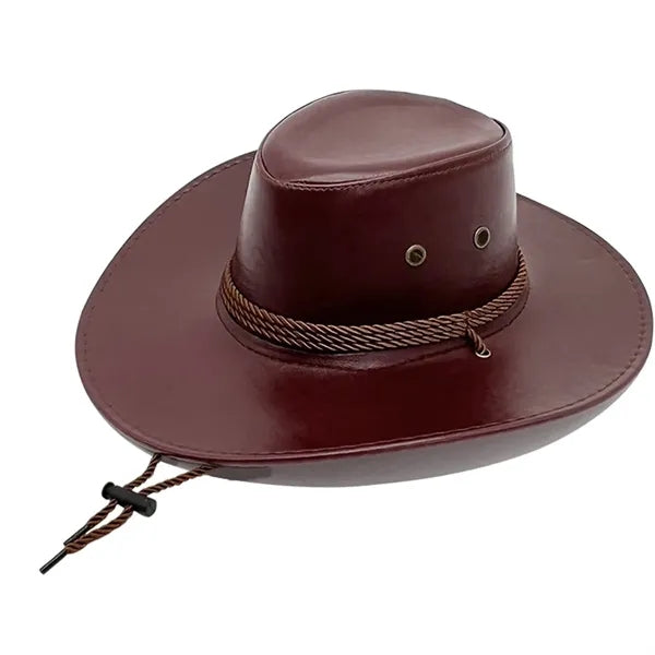 PU Leather Cowboy Hat Western Style with Adjustable Strap