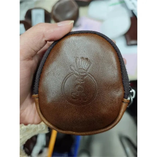 Genuine Leather Mini Coin Pouch with Carabiner for Keys
