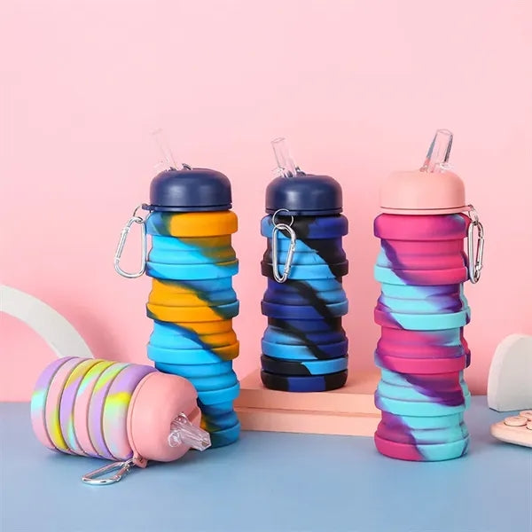 Collapsible Silicone Water Bottle with Carabiner
