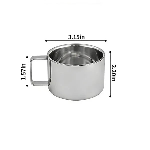 Polished Double-Wall Steel Camp Cup With Square Handle