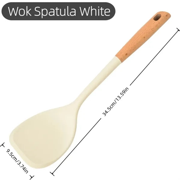 Silicone Kitchen Utensil Wooden Handle Cooking Tool