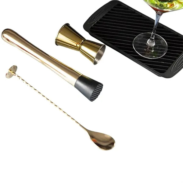 3 Piece Gold Muddler & Mixing Tools Set