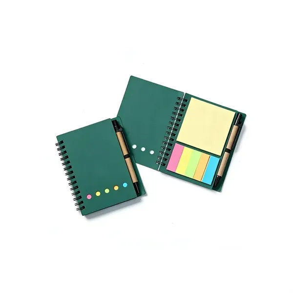 Spiral Bound Paper Notebook With Pen And Sticky Notes