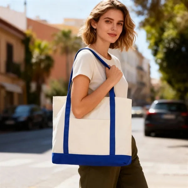 12oz Cotton Canvas Shopping Boat Tote Bag W/ Zipper