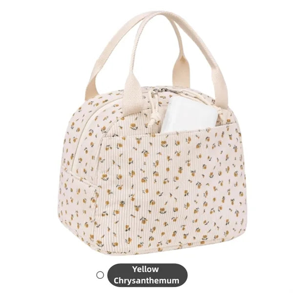 Cute Insulated Corduroy Lunch Tote Bag Women Adult