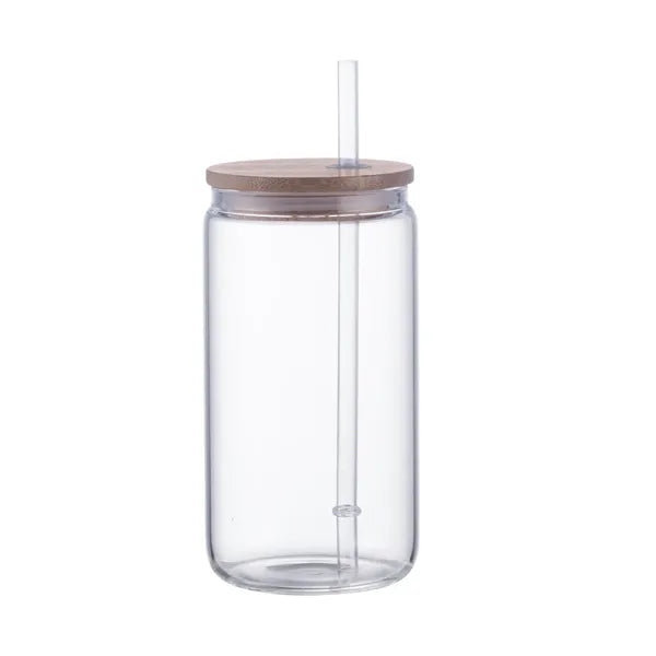 18 oz Glass Tumbler with Straw and Bamboo Lid