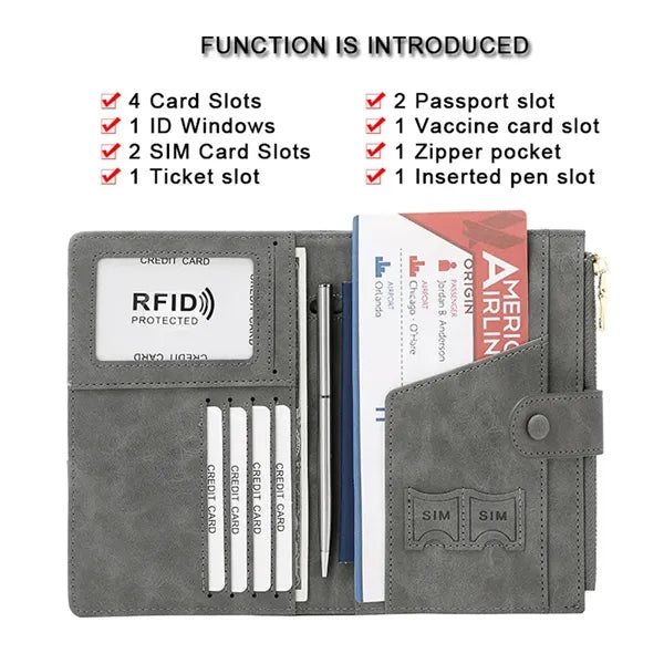 RFID Travel Passport Wallet Vegan Leather Minimalist Case