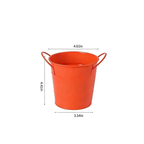Vibrant Orange Metal Bucket-Style Desk Pen Holder