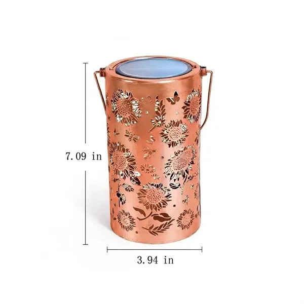 Solar Copper Sunflower Cutout Iron Garden Lantern
