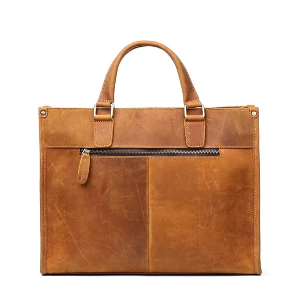 15in Leather Briefcase for Men with Double Front Pockets
