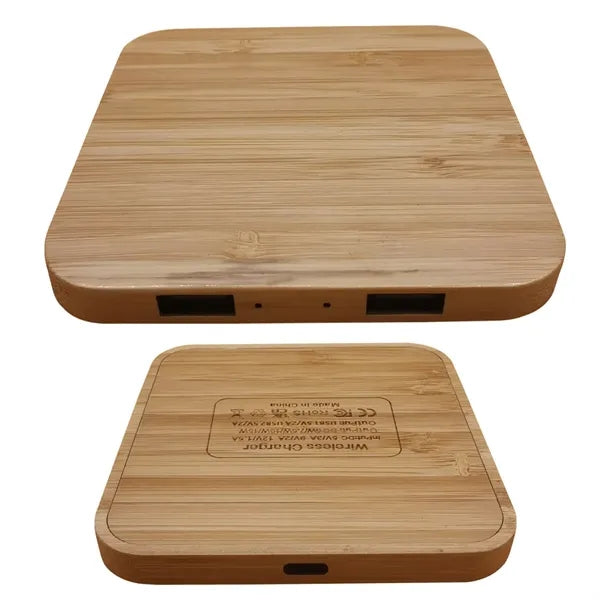 Bamboo Wireless Charger With Dual USB Port