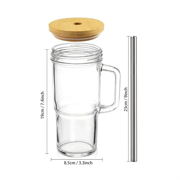 24oz Glass Cups with Lids and Straws