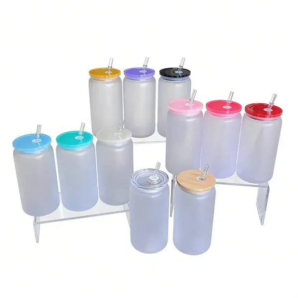 16oz Clear Plastic Cups with Bamboo Lids And PP Straw