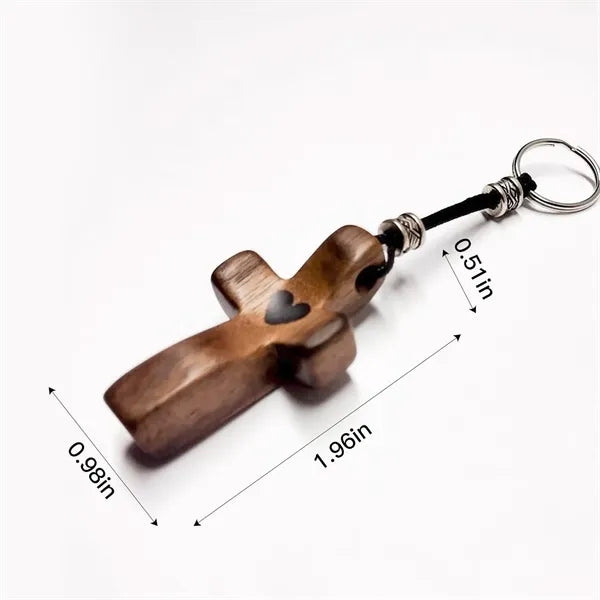 Wooden Cross Key Chain Fingertip Stress Relief