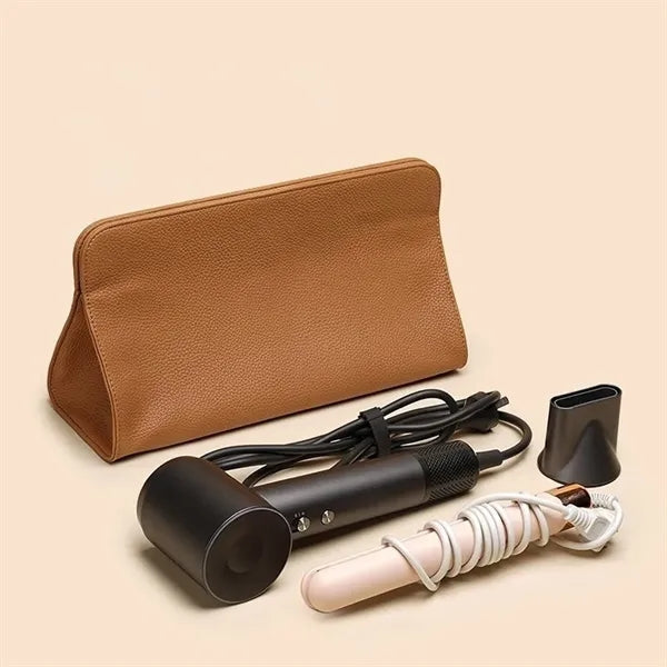 Pu Leather Hair Dryer Storage Bag Or Toiletry Pouch