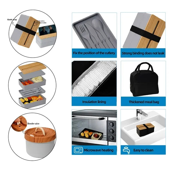 2-Tier Lunch Box With Built-in Phone Holder