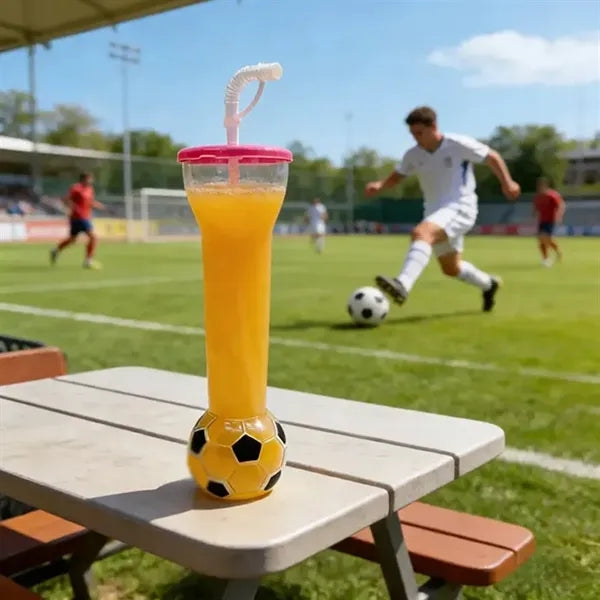 20 oz soccer shaped world yard cup water bottle with straw