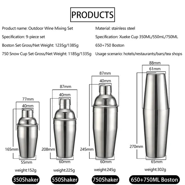 9-Piece Stainless Steel Cocktail Shaker With Crossbody Bag