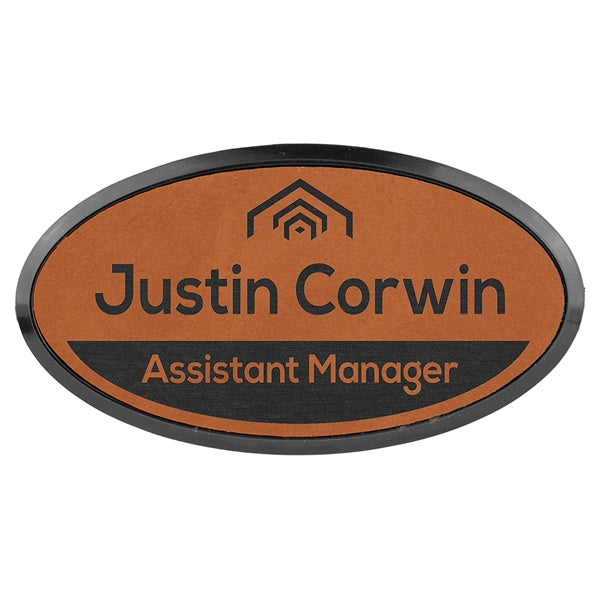 Leatherette Oval Name Badge with Holder and Magnet