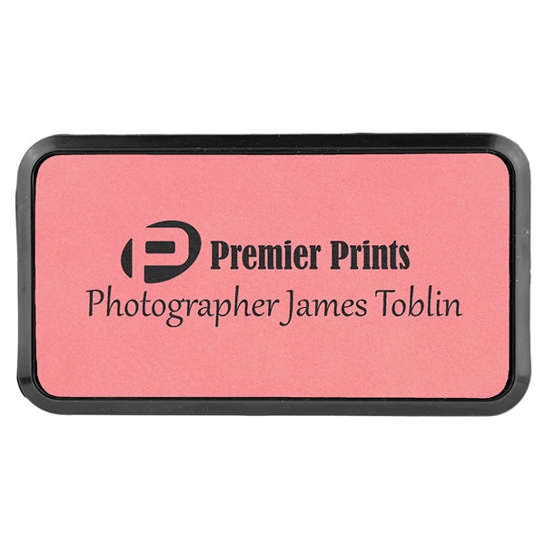 Leatherette Rectangle Name Badge with Holder and Magnet