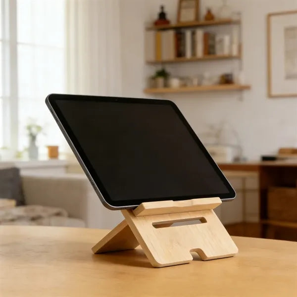 Adjustable Bamboo Tablet Stand with Straight & Wave Edge