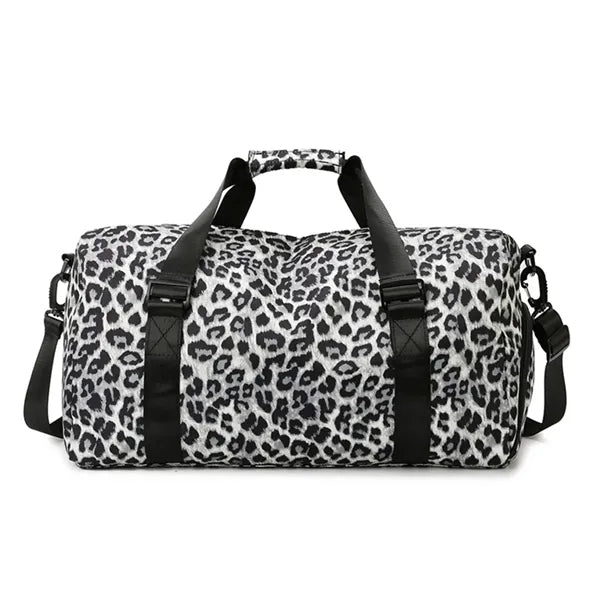 Women Leopard Print Duffle Bag Wet Dry Separation Travel