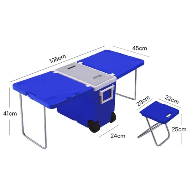 Multi Function Outdoor Cooler Picnic Camping Table 2 Chairs