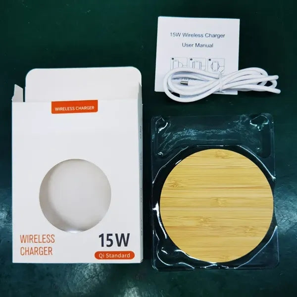 15W Round Bamboo Wireless Phone Charger