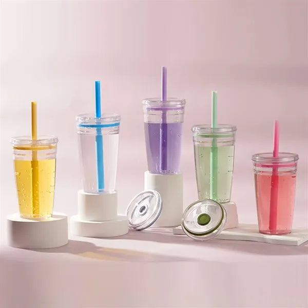 16oz Clear Straw Bottle with Brush