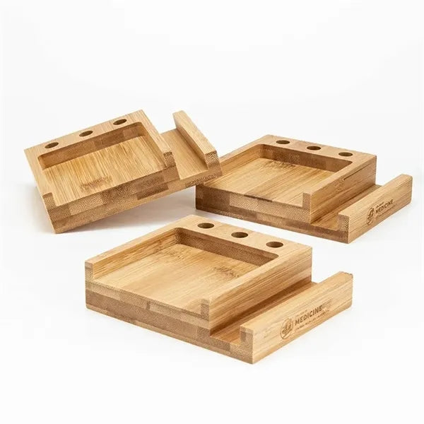 Bamboo Desktop Organizer w/Phone Stand