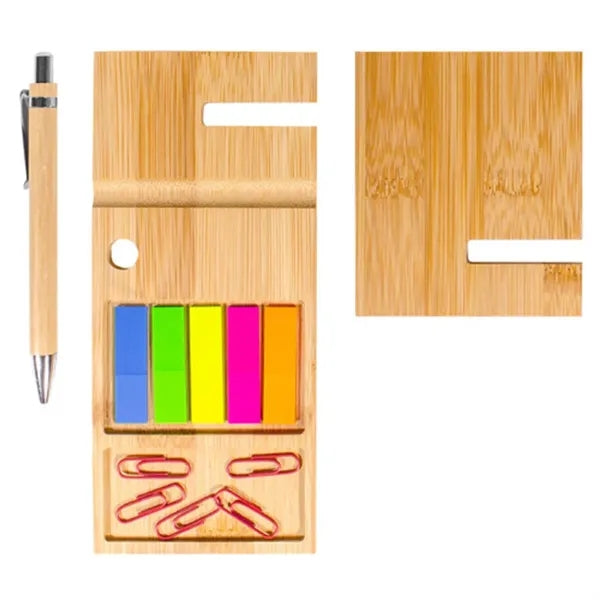 Bamboo Phone Stand Organizer with Sticky Notes Set