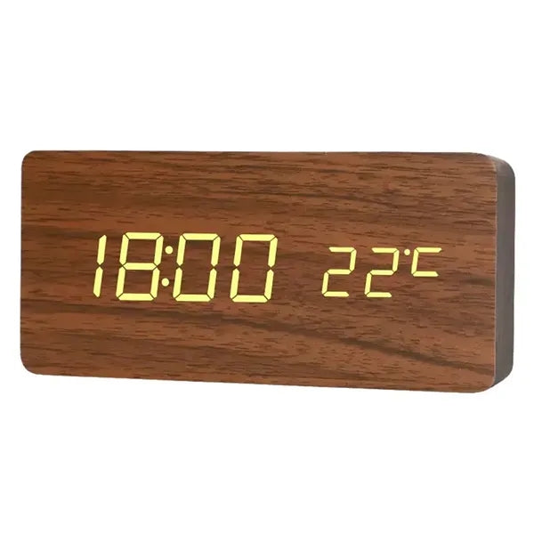 Wood Grain LED Digital Alarm Clock
