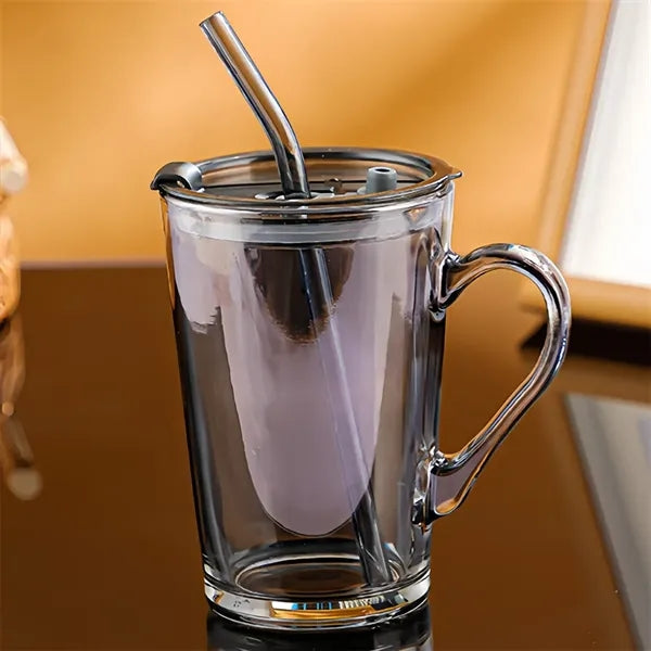 15oz Glass Mug with Lid Straw Handle for Iced Coffee Juice