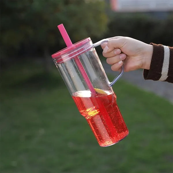 40oz Portable Plastic Large Capacity Cup With Handle&Straw