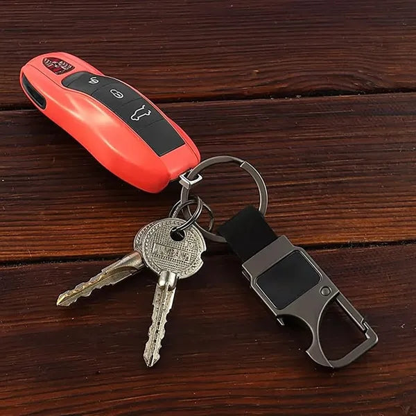 Executive Metal Leather Bottle Opener Keychain