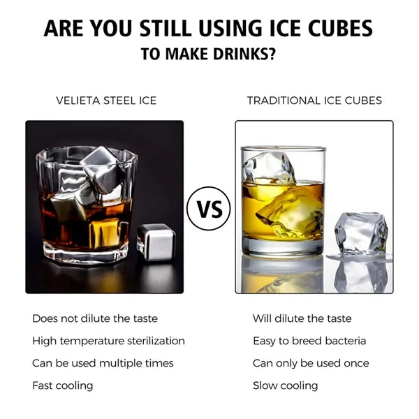 4pcs Stainless Steel Ice Cubes in Case