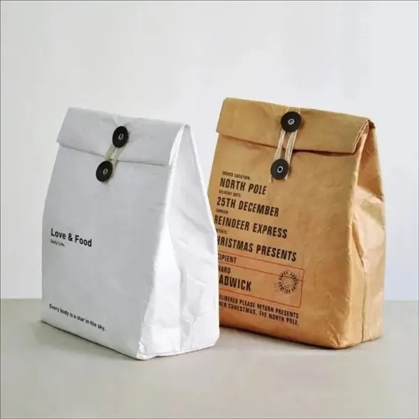 Waterproof Insulated Kraft Paper Lunch Bags With 2 Buckles