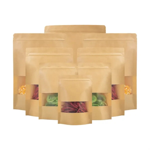 Kraft Paper Stand Up Pouch W/ Clear Window