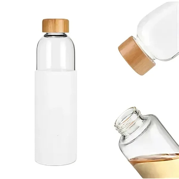18 Oz Borosilicate Glass Water Bottle Bamboo Lid