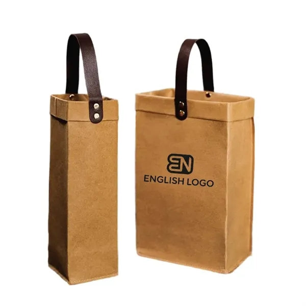 Washable Kraft Paper Single Wine Bottle Bag with Custom Logo