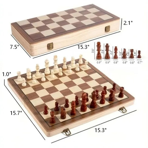 Walnut Wood Magnetic Chess & Checkers Set - 2 in 1