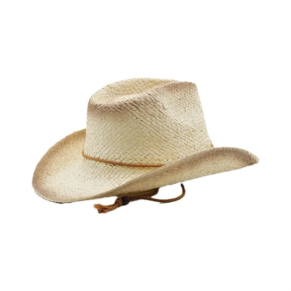 Logo Wide Brim Woven Straw Cowboy Hat with Hatband