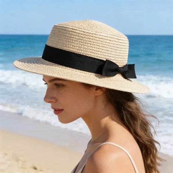 Flat Crown Wide Brim Straw Boater Hat