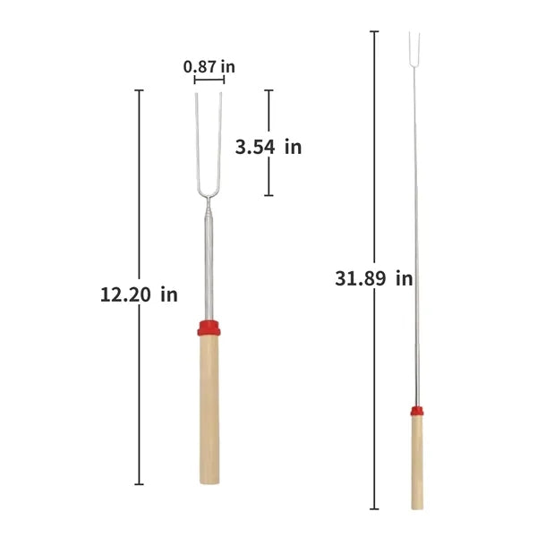 32" Telescopic Roasting Forks with Natural Wood Handles